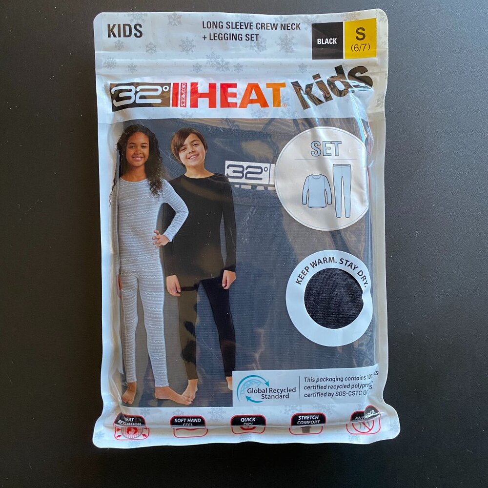 NEW 32 Degree Heat Kids Long Sleeve Crew Neck & Legging Set Black Size S